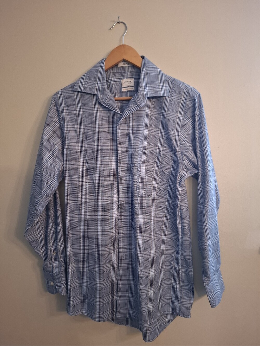 Arrow Light Blue Plaid Spread Collar Dress Shirt